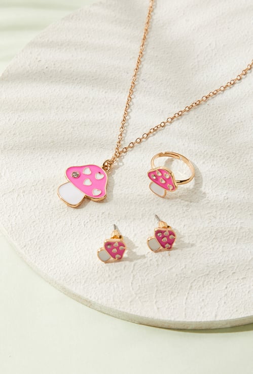 Girls Mushroom Design Necklace Set with Ring