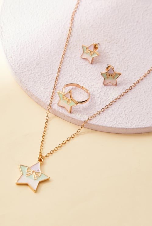 Girls Star Design Necklace Set with Ring