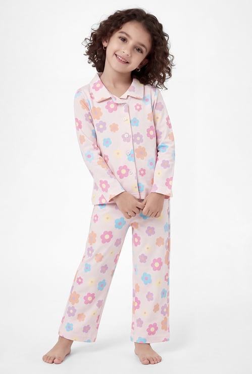 Girls Floral Print PJ Set