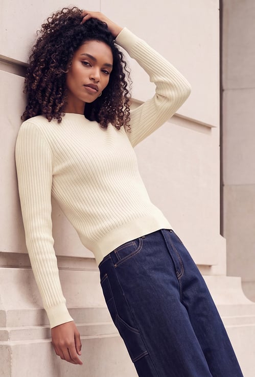 Women Ribbed Knit Sweater