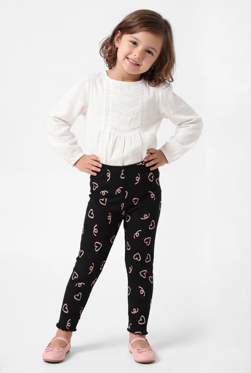 Girls Heart Print Leggings