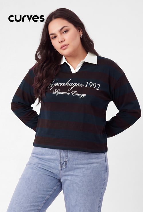 Women Striped Polo T-shirt