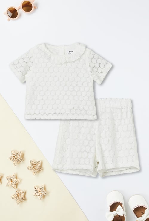 Girls Floral Lace Shorts Set