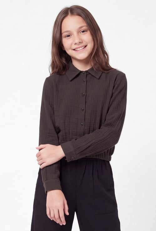 Girls Solid Shirt-Style Top