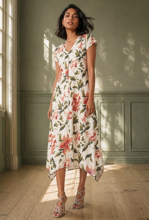 Women Floral Print Midi Dress