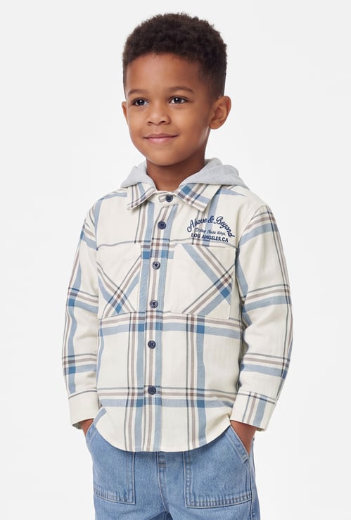 Boys Checked Hooded Shirt
