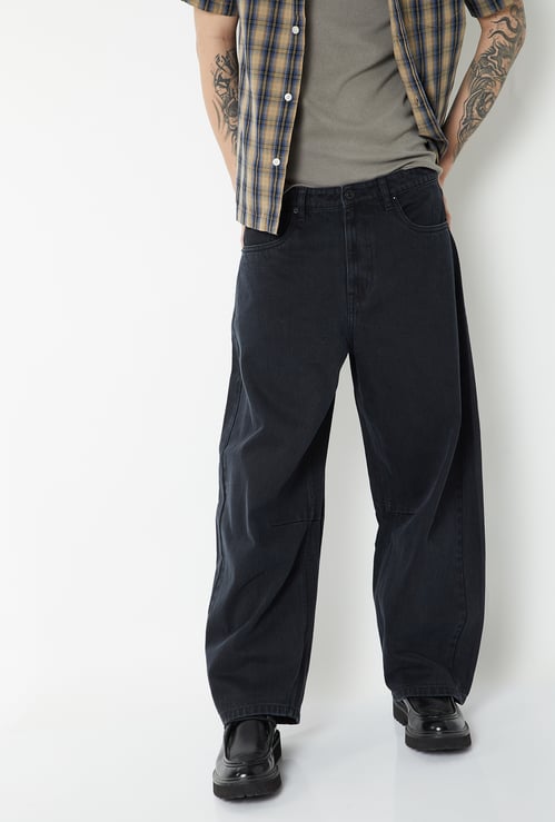Men Barrel-Fit Dark Wash Jeans