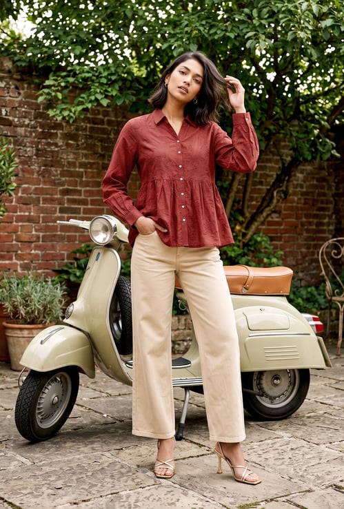 Women Embroidered Peplum Top