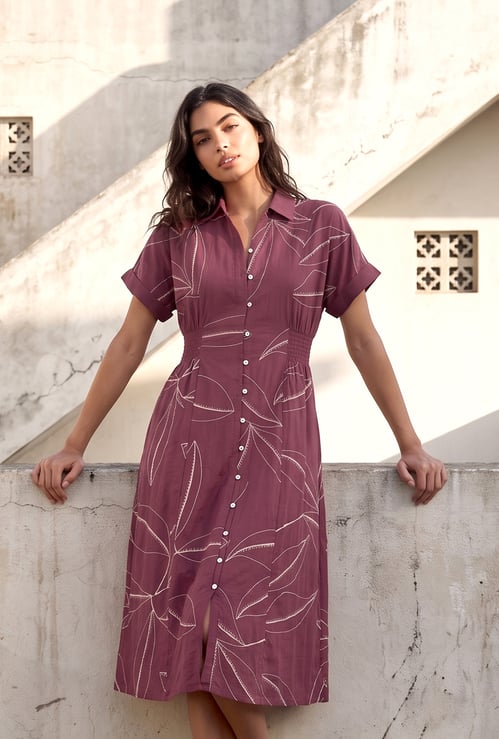 Women Embroidered Shirt Dress