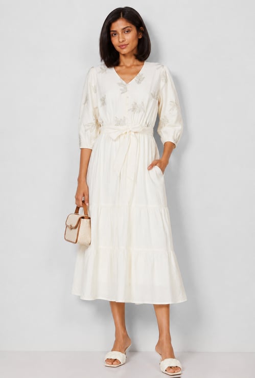 Women Embroidered Tiered Dress