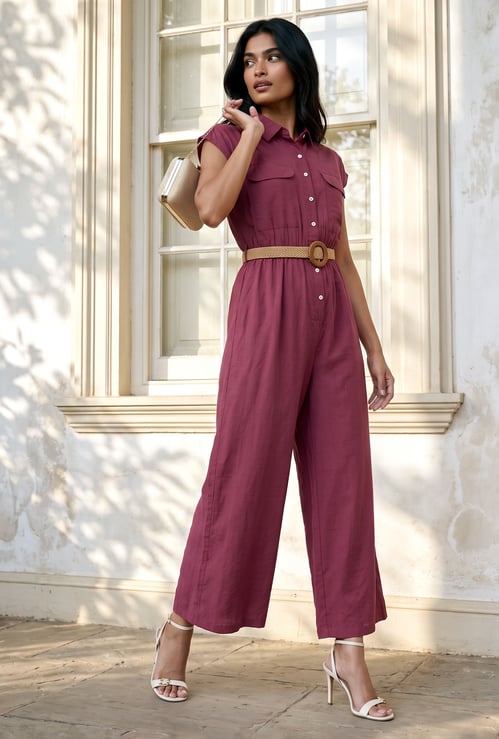 Women Solid Jumpsuit with Belt