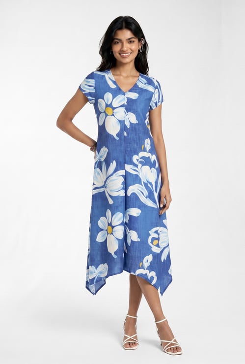 Women Floral Print Asymmetric Dress