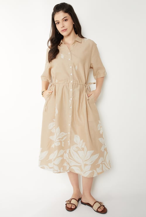 Women Floral Print Shirt Dress