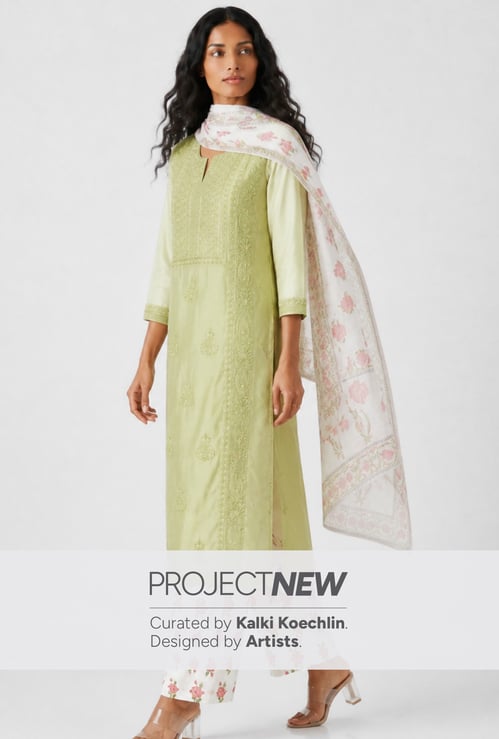 Women Embroidered Straight Kurta Set