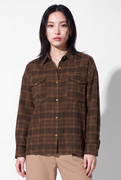 Women Checked Drop-Shoulder Shirt