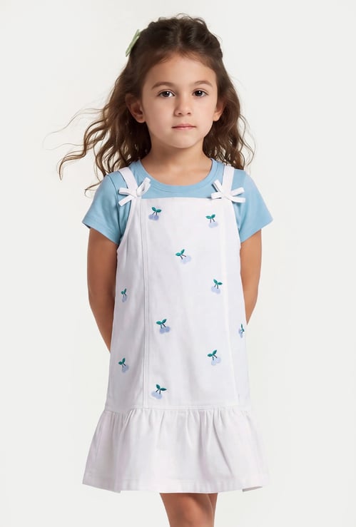 Girls Embroidered Pinafore Dress with T-Shirt