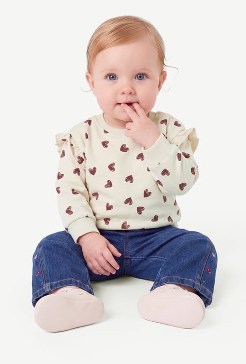 Girls Heart Printed Sweatshirt
