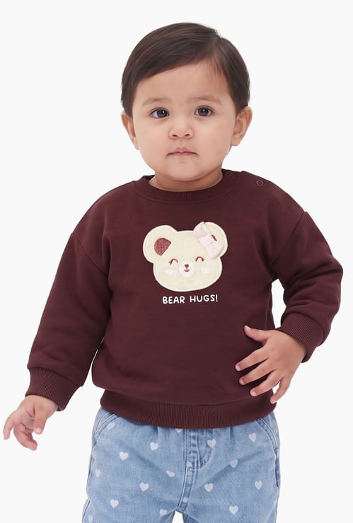 Girls Bear Applique Pullover Sweatshirt