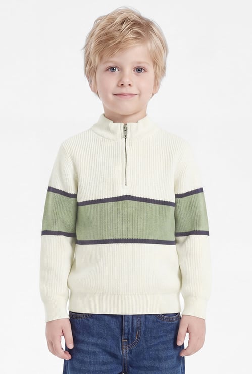 Boys Colourblock Mock Collar Sweater