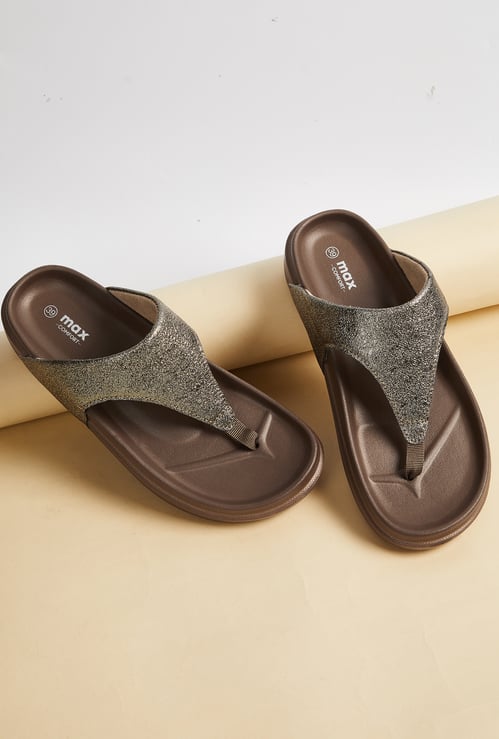 Women Textured T-strap Sandals