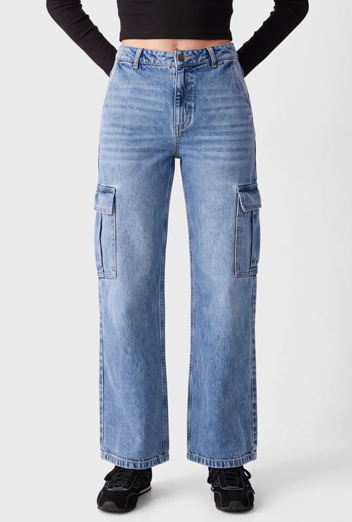 Women Washed Cargo Jeans