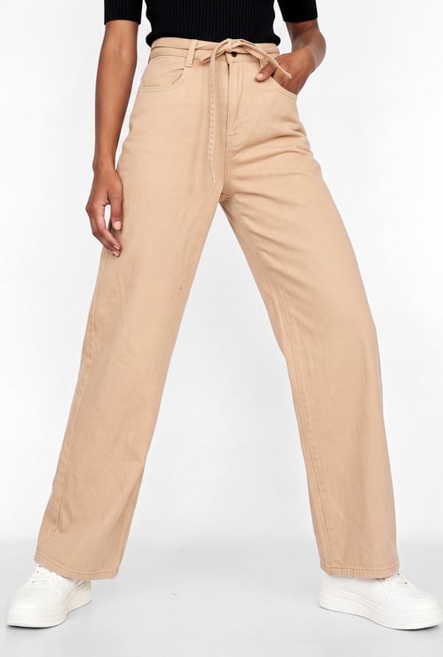 Women Solid High-Rise Tie-up Jeans