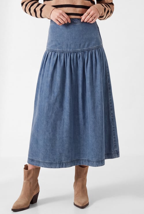 Women Yoke Denim Skirt