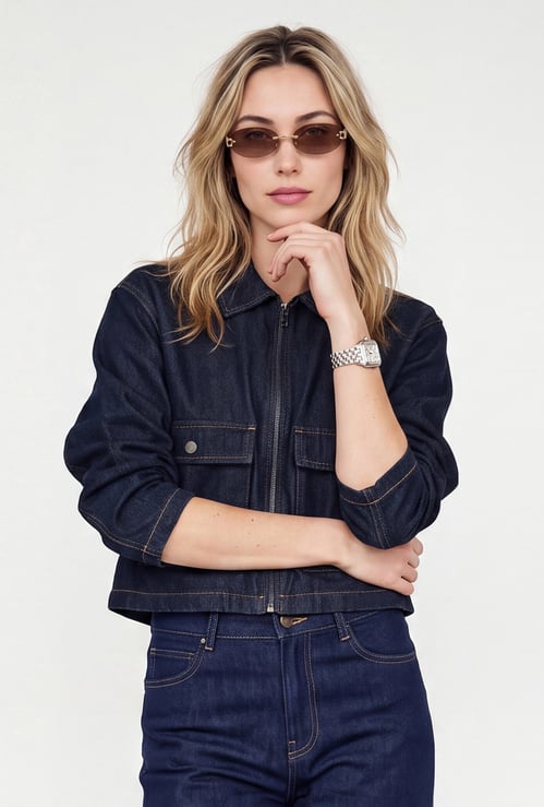Women Zipped Denim Jacket