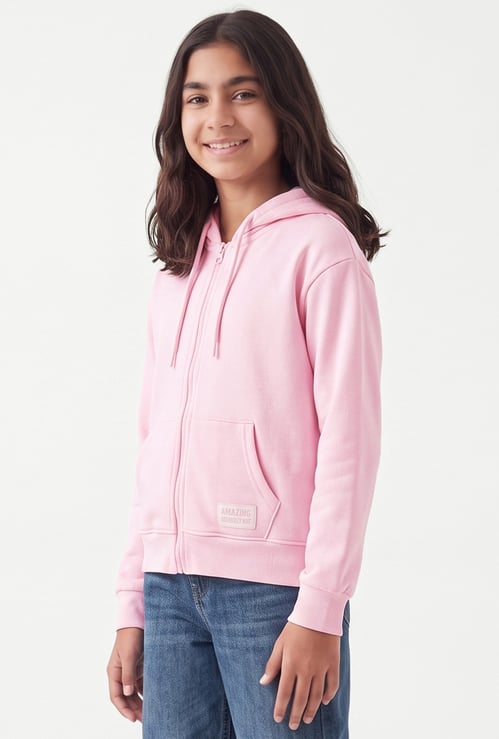 Girls Solid Zip-Through Sweatshirt