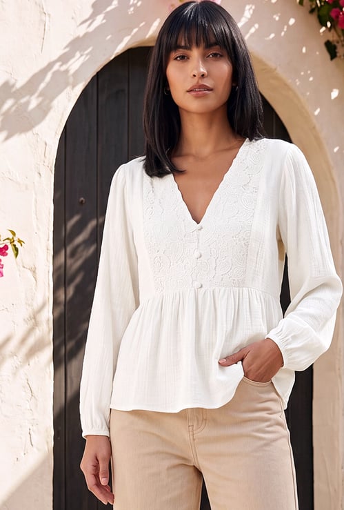 Women Lace Detailed Peplum Top