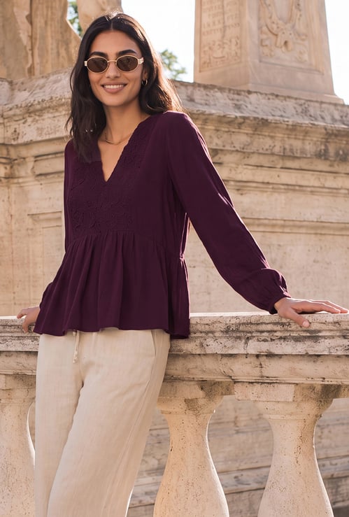 Women Lace Detailed Peplum Top