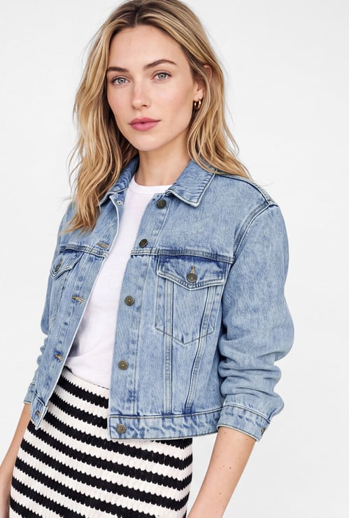 Women Washed Denim Trucker Jacket