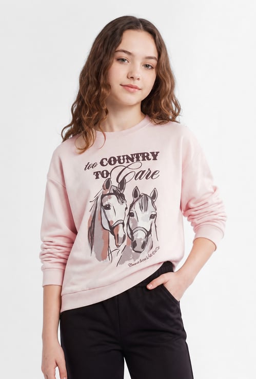 Girls Horse Printed Sweatshirt