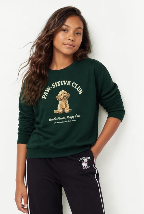 Girls Dog Printed Sweatshirt
