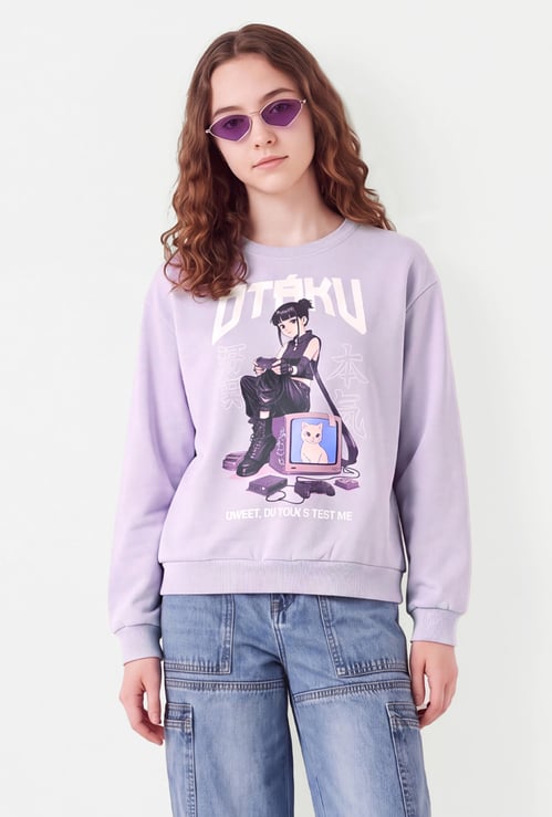 Girls Anime Printed Pullover Sweatshirt
