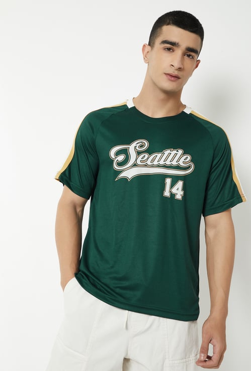Men Printed Raglan Sleeves Sports T-shirt