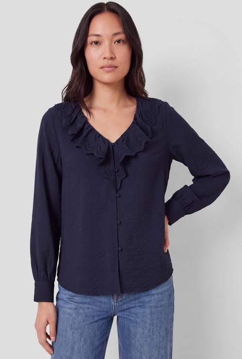 Women Schiffli Ruffled Top