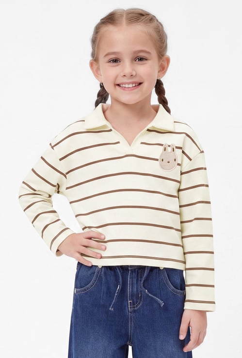Girls Striped Johnny Collar T-shirt