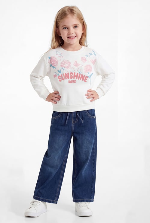 Girls Floral Print Pullover Sweatshirt