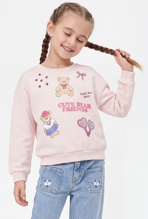 Girls Bear Printed Sweatshirt