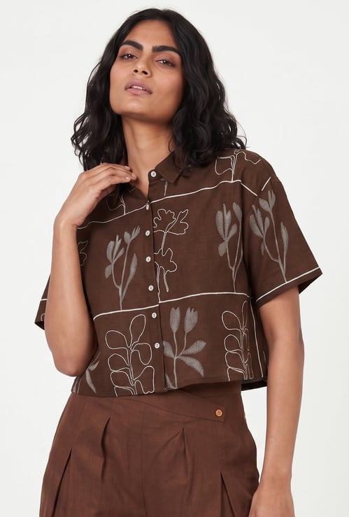 Women Embroidered Crop Shirt