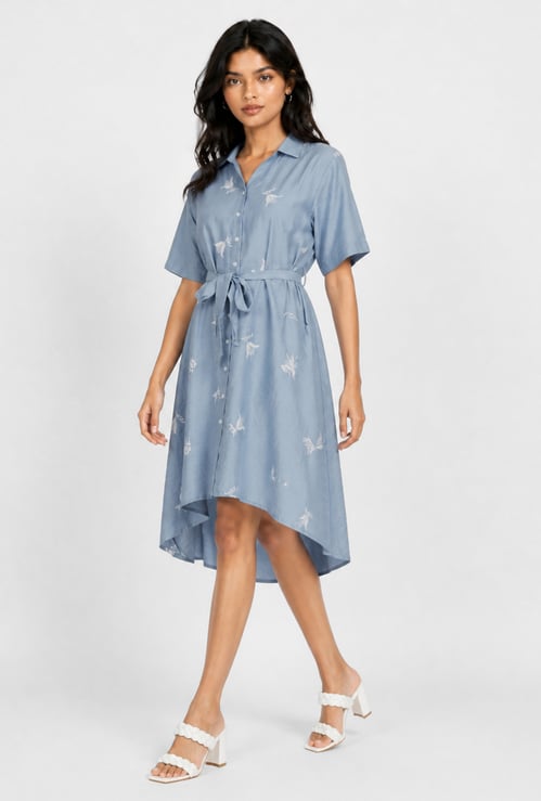 Women Embroidered Shirt Dress