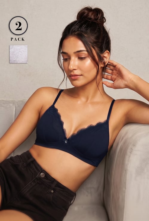 Women Lace Panel Padded Non Wired Bra - Pack of 2