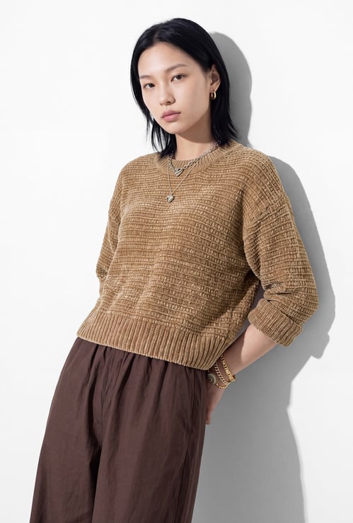 URB_N Women Textured Crop Sweater