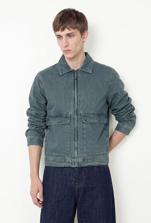 Men Solid Denim Jacket