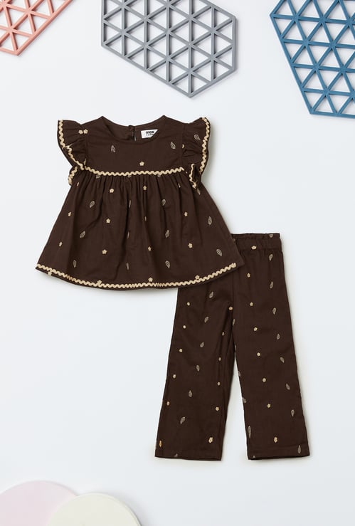 Girls Embroidered Trousers Set