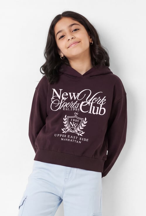 Girls Typography Printed Hoodie