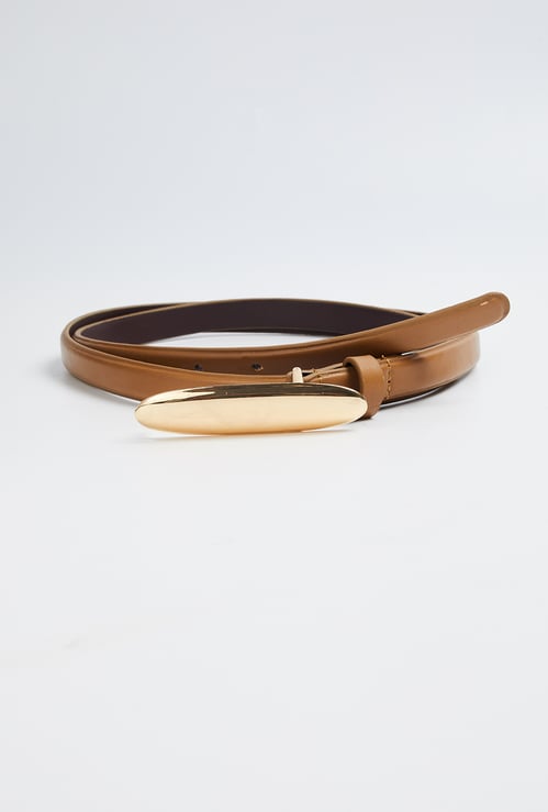 Women Solid Belt with Oval Buckle