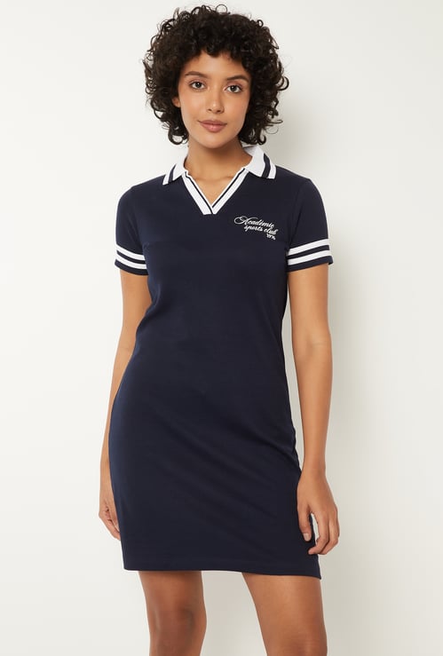 Women Solid Polo T-shirt Dress