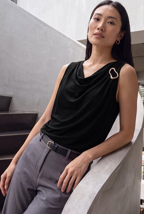 Women Solid Cowl Neck Top
